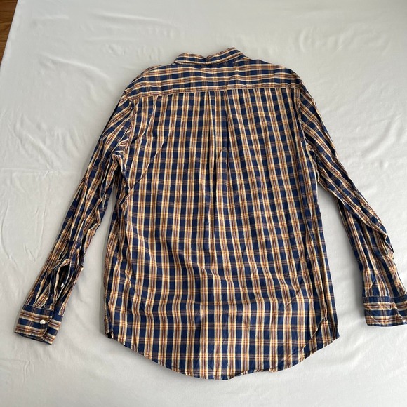 US Polo Button Down Long Sleeve Shirt Larg Blue Brown Plaid Collar Pocket Cotton - Picture 10 of 10